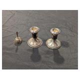 2 LORD SILVER STERLING CANDLE STICKS AND BELL