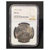 1921-D MORGAN SILVER DOLLAR MS63