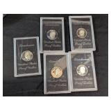 5 - 1971 EISENHOWER SILVER PROOF DOLLARS - IN CASE