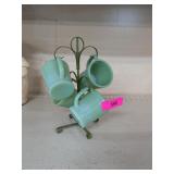 SET OF 4 FIRE KING JADEITE COFFEE CUPS WITH STAND