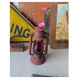RED GLASS RAILROAD LANTERN - ANTIQUE