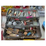 TACKLE BOX WITH VINTAGE SPOONS, PLUGS & MORE