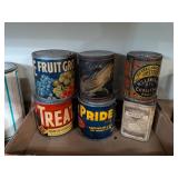 6 VINTAGE TINS, OYSTERS, CORN & MORE