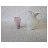 FENTON GLASS PITCHER & HANDBLOWN GLASS