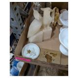 MILK GLASS CANDLESTICK HOLDERS, BOOKENDS & MORE