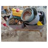 GALVANIZED WASHTUBS WITH PLANT POTS - VINTAGE