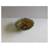 FENTON CARNIVAL GLASS GREEN CRIMPED EDGE BOWL