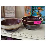 2 - BROWN & WHITE STONEWARE MIXING BOWLS