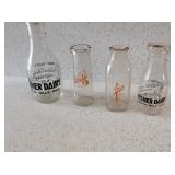 4 - VINTAGE GLASS MILK BOTTLES