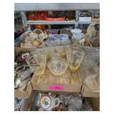 ETCHED YELLOW GLASS STEMMED WINE GLASSES