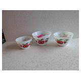FIRE KING VINTAGE 3 PIECE APPLES & CHERRIES BOWLS
