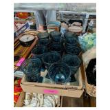 BLUE PRESSED GLASS DRINKING GOBLETS