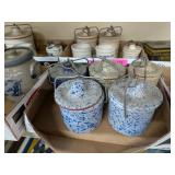5 - SPECKLED STONEWARE CHEESE CROCKS - VINTAGE