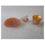 3 PIECES OF CARNIVAL GLASS