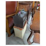 SEWING CABINET WITH CONTENTS & HAMPER