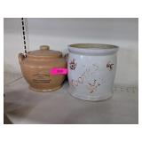 STONEWARE COOKIE JAR & ADVERTISING BEAN POT