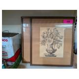 2 - VINTAGE FRAMED FLORAL ARTWORK PIECES