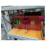 8 WINE GLASSES - GREEN & RED