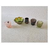 CARNIVAL GLASS BOWL & VOTIVE CANDLE HOLDERS