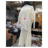 ANTIQUE WOMENS DRESS ON STAND WITH HAT
