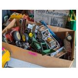 BOX OF TOY TRACTORS, WAGONS