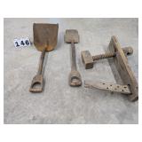 2 D-Handle Shovels & Primitive Wood Vise
