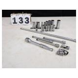 Assorted Snap-On Sockets, Ratchet & Extensions