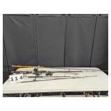 Group of Spin & Bait Cast Fishing Poles & Reels