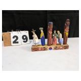 5 Folk Art Wood Figures on Stand