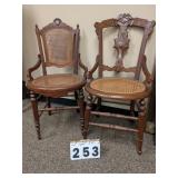 2 Mismatched Cane Seat Victorian Style Chairs