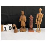 4 Assorted Wooden Figures/Rattle