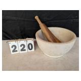 Pottery Bowl & Wooden Pestles