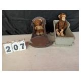 Vintage Wooden Doll Cradles & Stuffed Animals