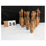 12 Vintage Wooden Bowling Pins