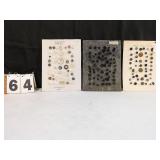 3 Glass, Black Glass, Carved Pearl Button Displays