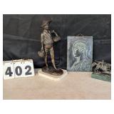 Metal Statue w/ Marble Base, Cast Aluminum Horse