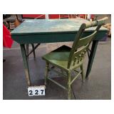 Green Painted Wood Folding Table & Chair