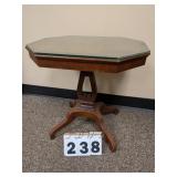 Octagon Wood w/ Glass Top Small Stand