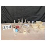 Assorted Clear Glass Cruets, Hobnail, Bowl, etc.