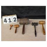 5 Assorted Wooden Gavels/Mallets