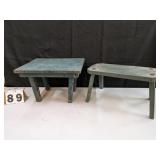 2 Green Painted Wooden Foot Stools