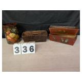 3 Decorative Hand Painted Wooden Boxes & Other