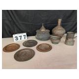 Assorted Repousse Copper Vase, Cups, Plates, etc.