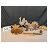 Group of Assorted Wooden Figures, Bowl, Decor