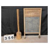 Atlantic National Glass Washboard & Wooden Masher