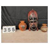African Wooden Mask & Pottery