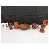 6 Assorted Redware Pieces