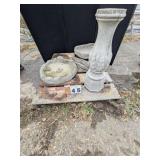 4 Assorted Concrete Bird Bath Tops & Base