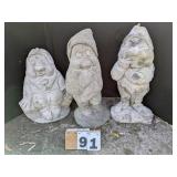 3 Smurf Concrete Statues