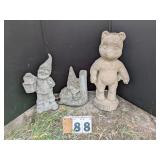 3 Gnome & Teddy Bear Concrete Statues